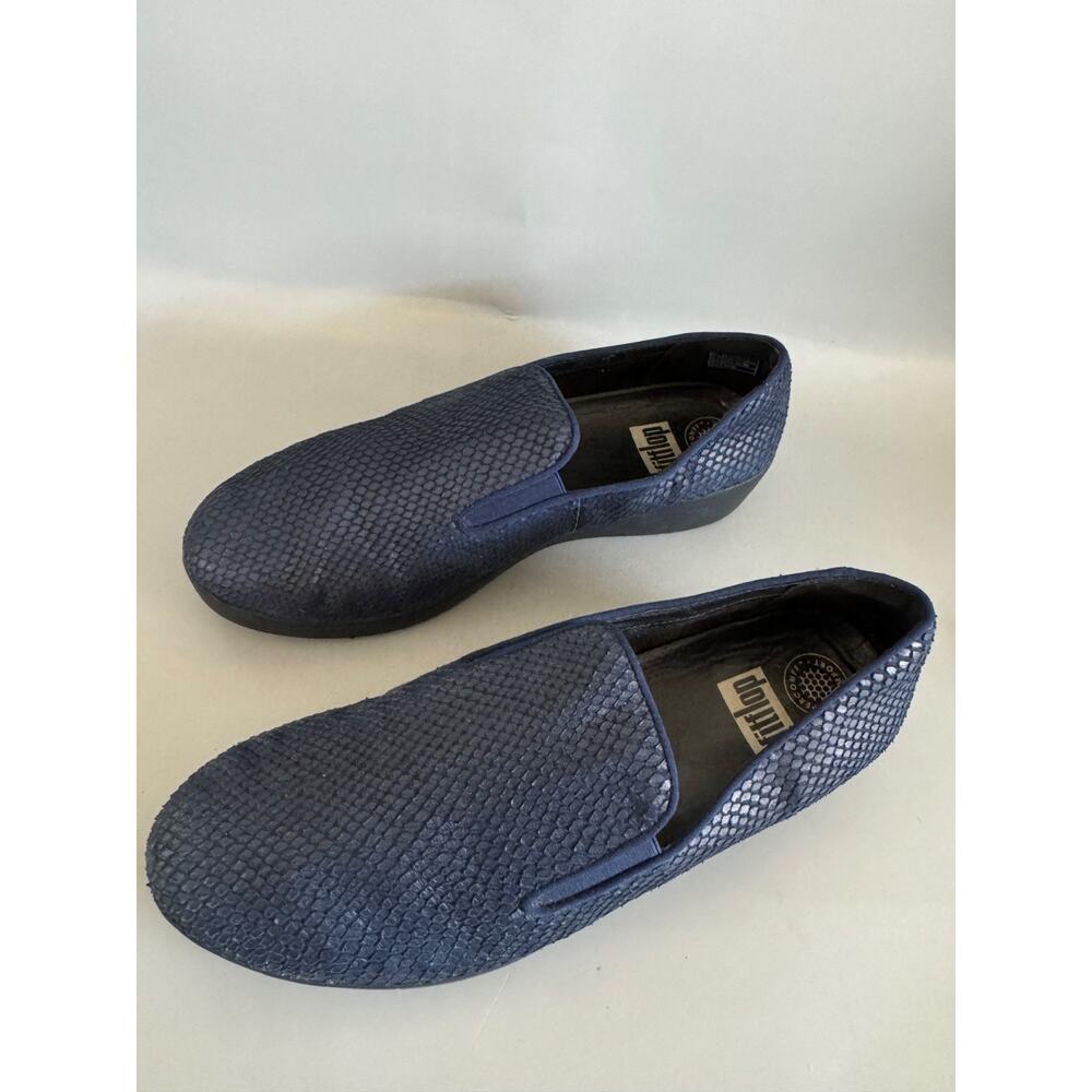 FitFlop Shoes Womens Size 10 Navy Slip On Wedge Loafers Snake Embossed Comfort - Picture 7 of 9